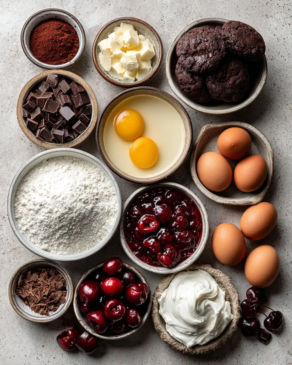 Ingredients for Decadent Delight: Dark Chocolate Cherry Cheesecake Bliss