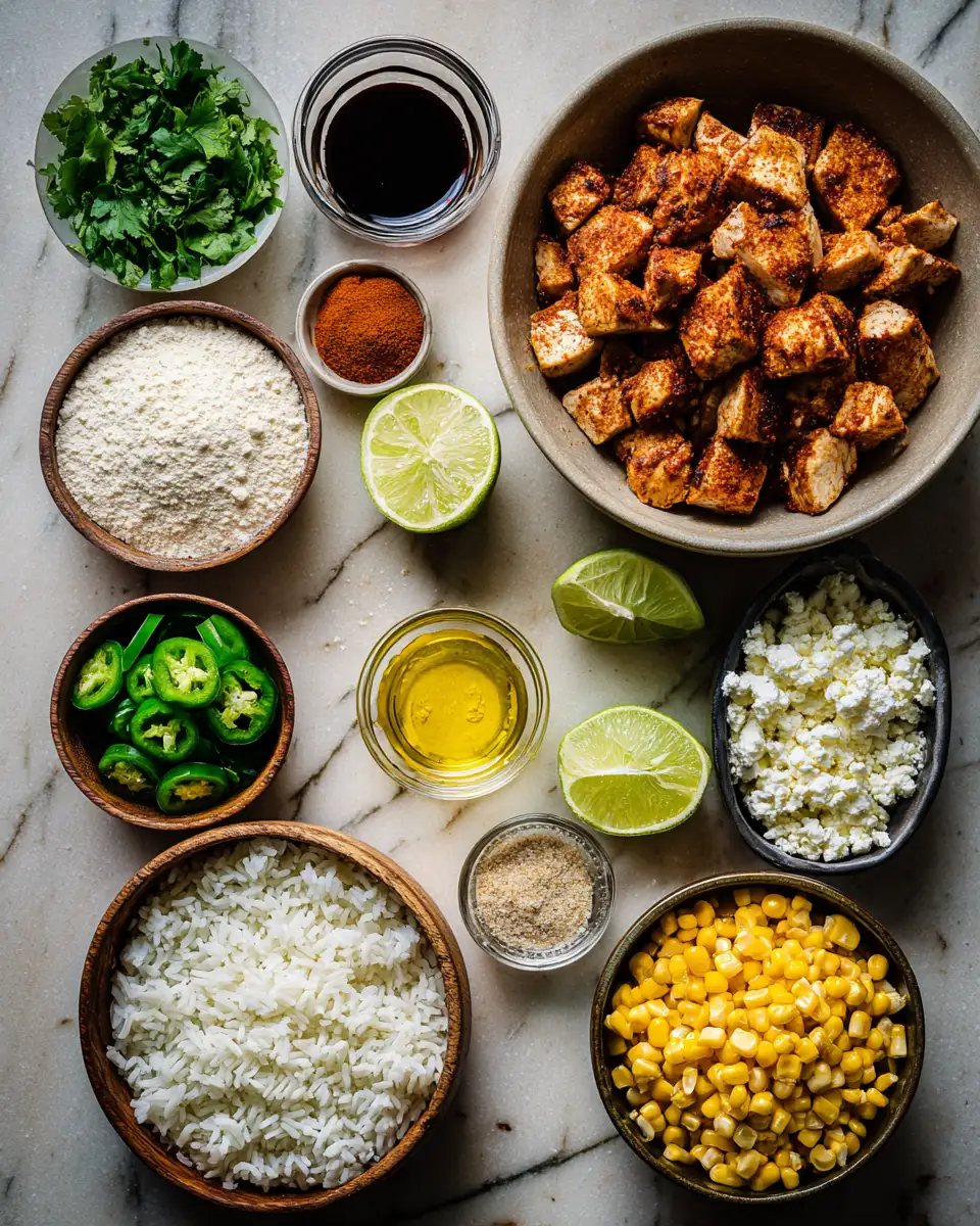 Ingredients for Street Corn Sensation: A Delicious Chicken Rice Bowl Recipe