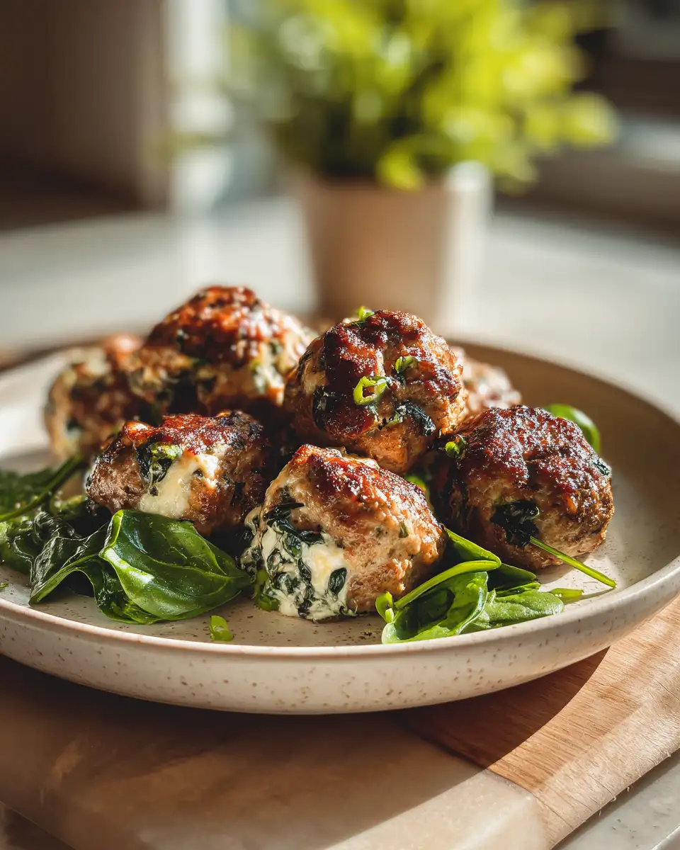 Unleash Flavor with Spinach Garlic Meatballs Stuffed With Mozzarella 6 Final dish - Unleash Flavor with Spinach Garlic Meatballs Stuffed With Mozzarella