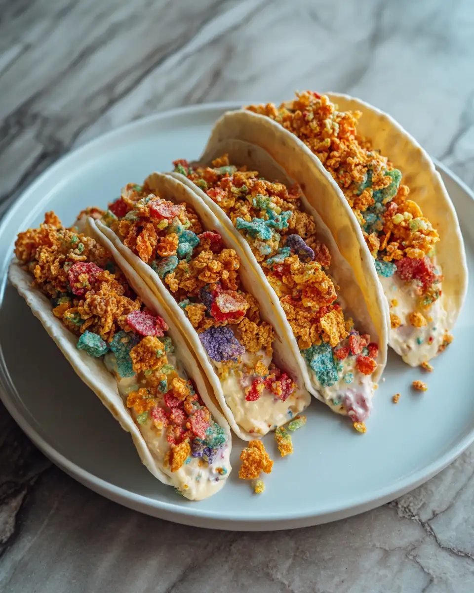 Fruity Pebble Cheesecake Tacos: A Colorful Twist on Dessert Delight 6 Final dish - Fruity Pebble Cheesecake Tacos: A Colorful Twist on Dessert Delight