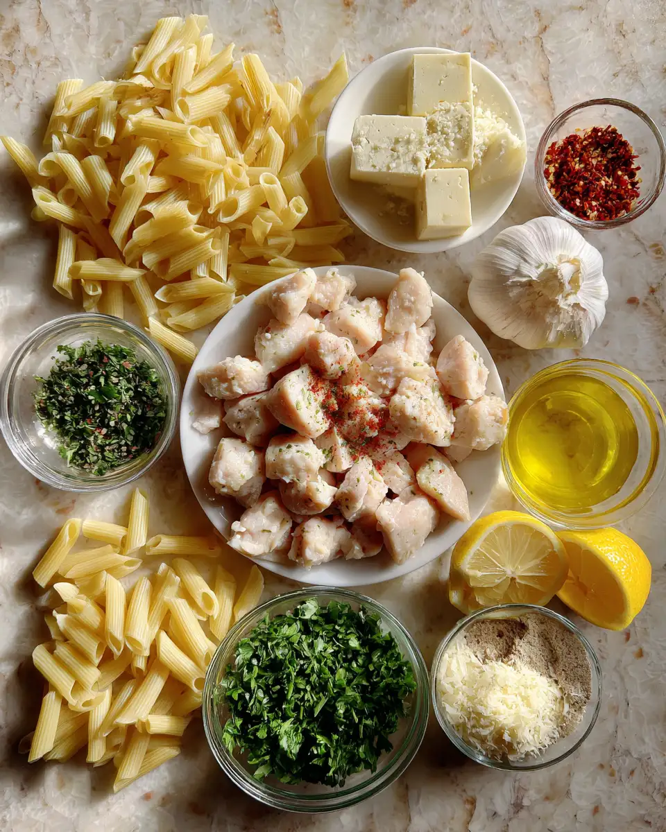 Savory Garlic Butter Chicken Bites with Pasta for a Delightful Dinner 4 Ingredients for Savory Garlic Butter Chicken Bites with Pasta for a Delightful Dinner