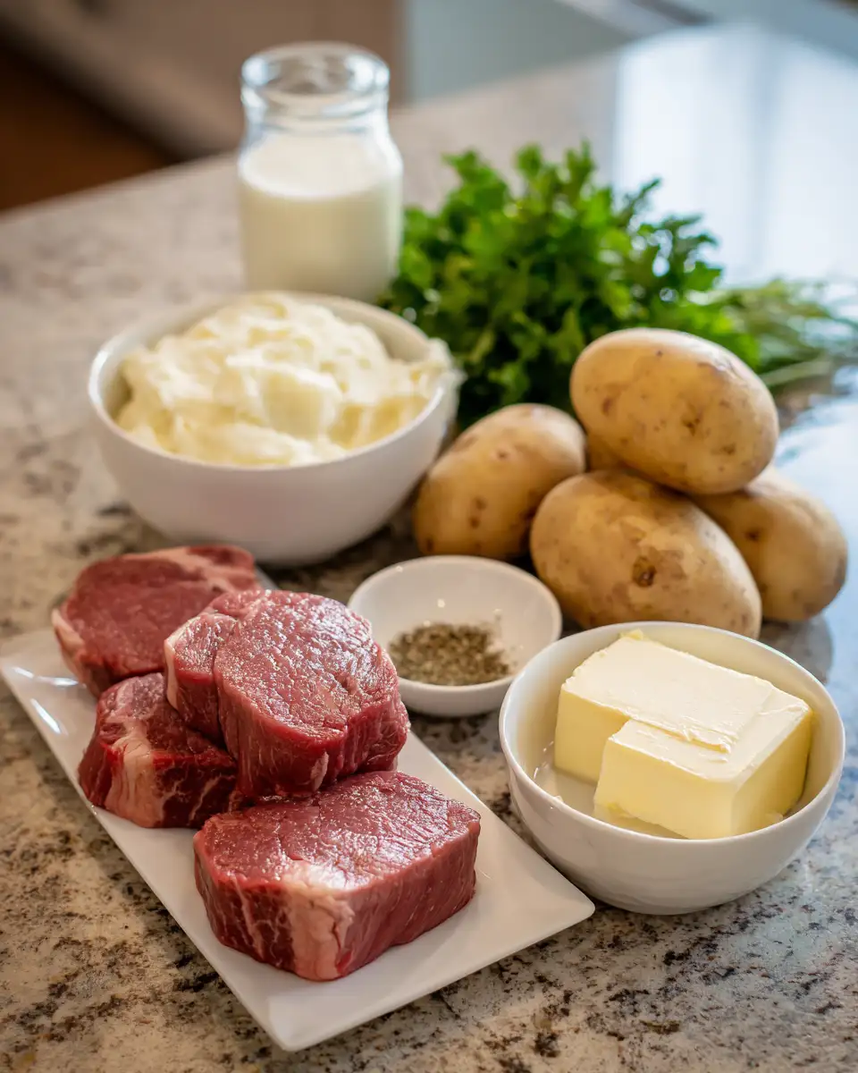 Savor the Flavor: Garlic Pepper Steak Medallions and Buttery Mashed Potatoes Delight 4 Ingredients for Savor the Flavor: Garlic Pepper Steak Medallions and Buttery Mashed Potatoes Delight