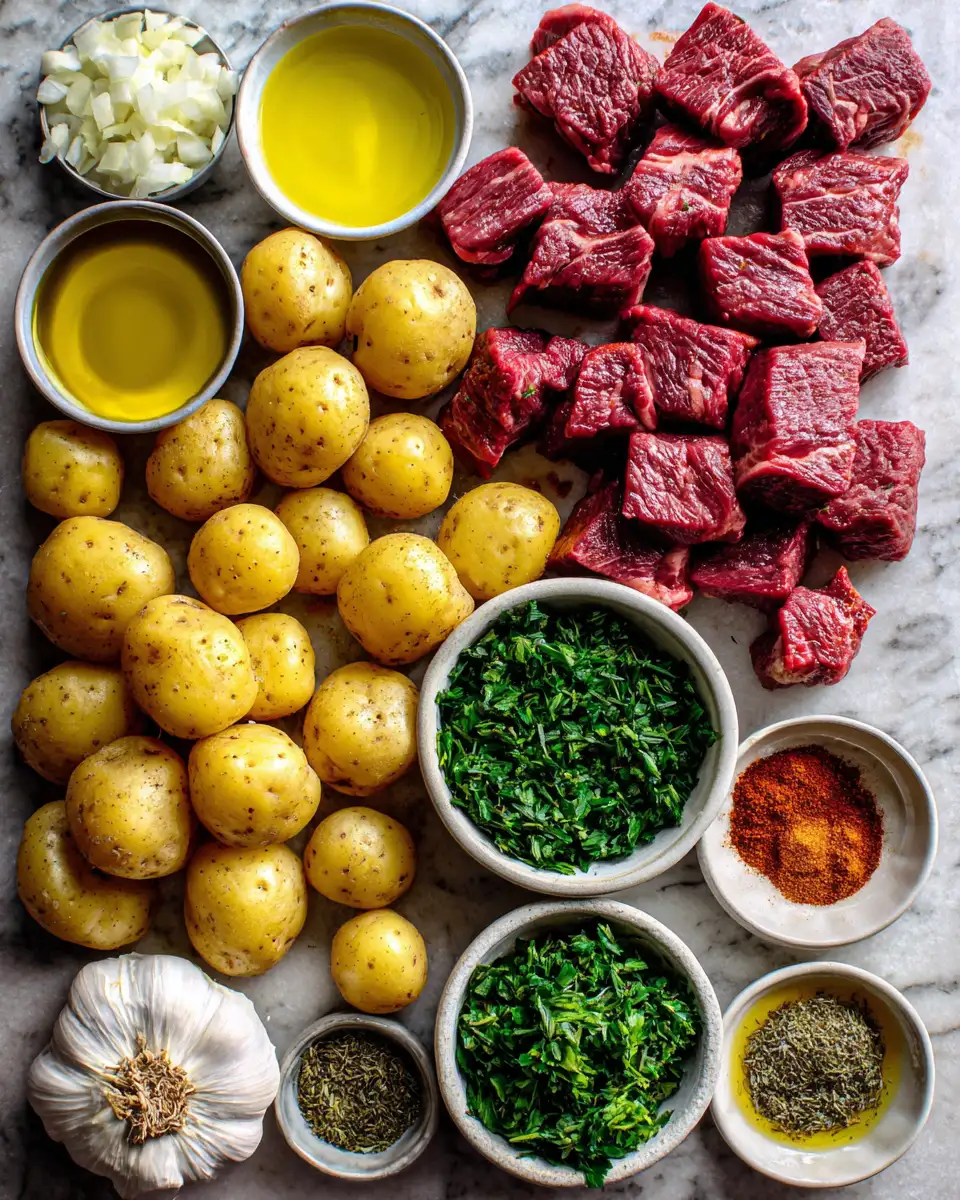 Savor the Perfect Harmony of Garlic Steak and Potatoes 4 Ingredients for Savor the Perfect Harmony of Garlic Steak and Potatoes