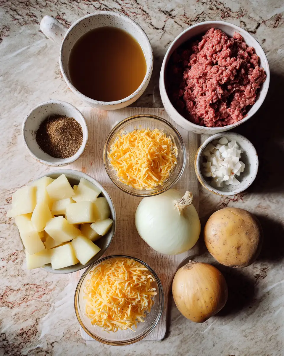 Ingredients for Savory Comfort: Ground Beef and Potatoes Delight