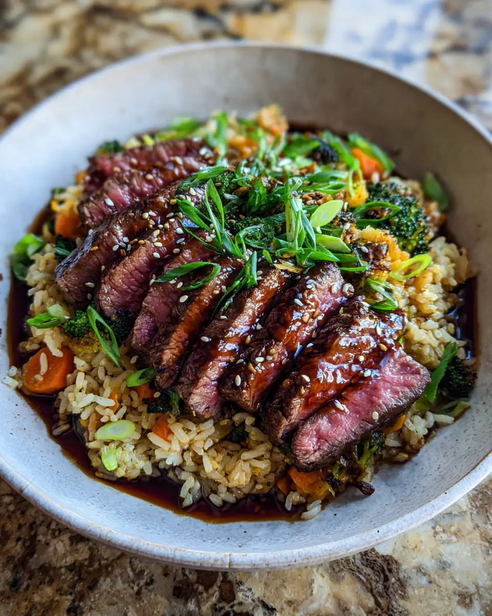 Final dish - Savory Bliss: Honey Garlic Steak Rice Bowl Delight