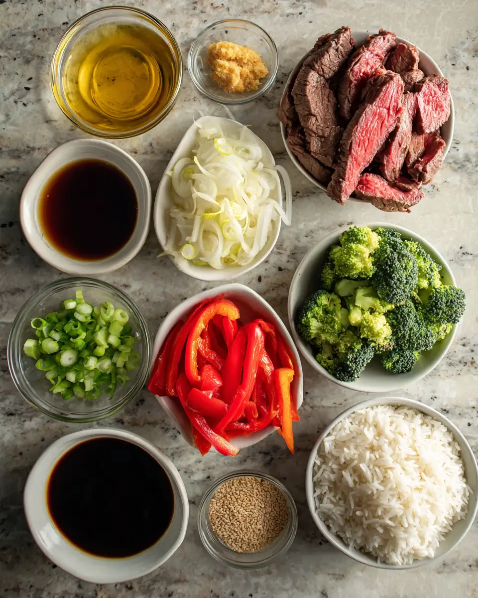 Ingredients for Savory Bliss: Honey Garlic Steak Rice Bowl Delight