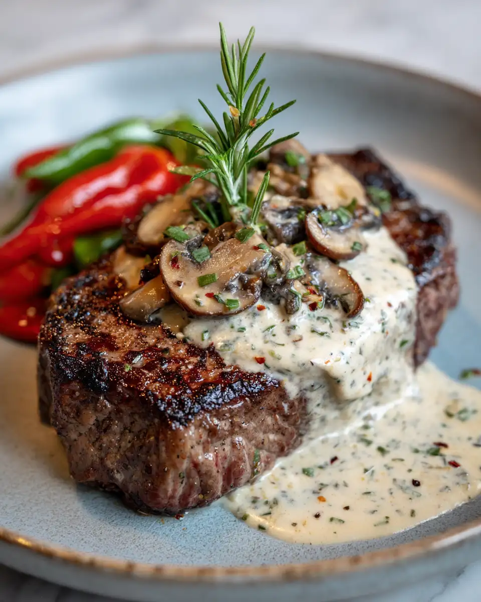 Final dish - Savor the Perfect Juicy Steak with Creamy Garlic Sauce