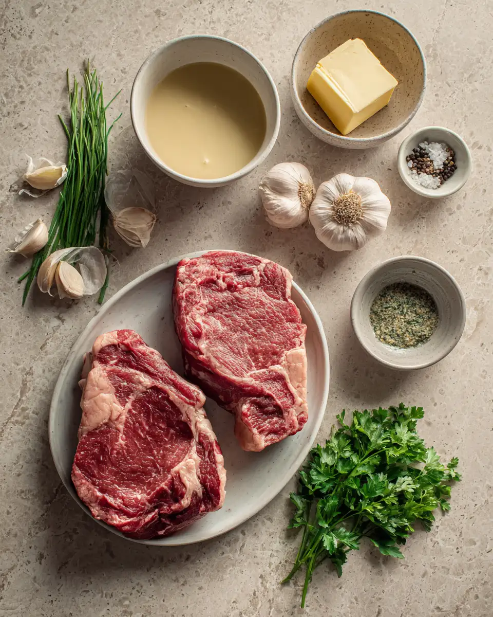 Ingredients for Savor the Perfect Juicy Steak with Creamy Garlic Sauce