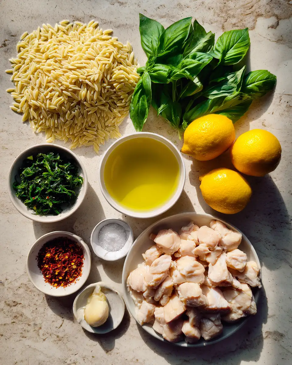 Savor the Zest: Lemon Basil Chicken Orzo Delight 4 Ingredients for Savor the Zest: Lemon Basil Chicken Orzo Delight