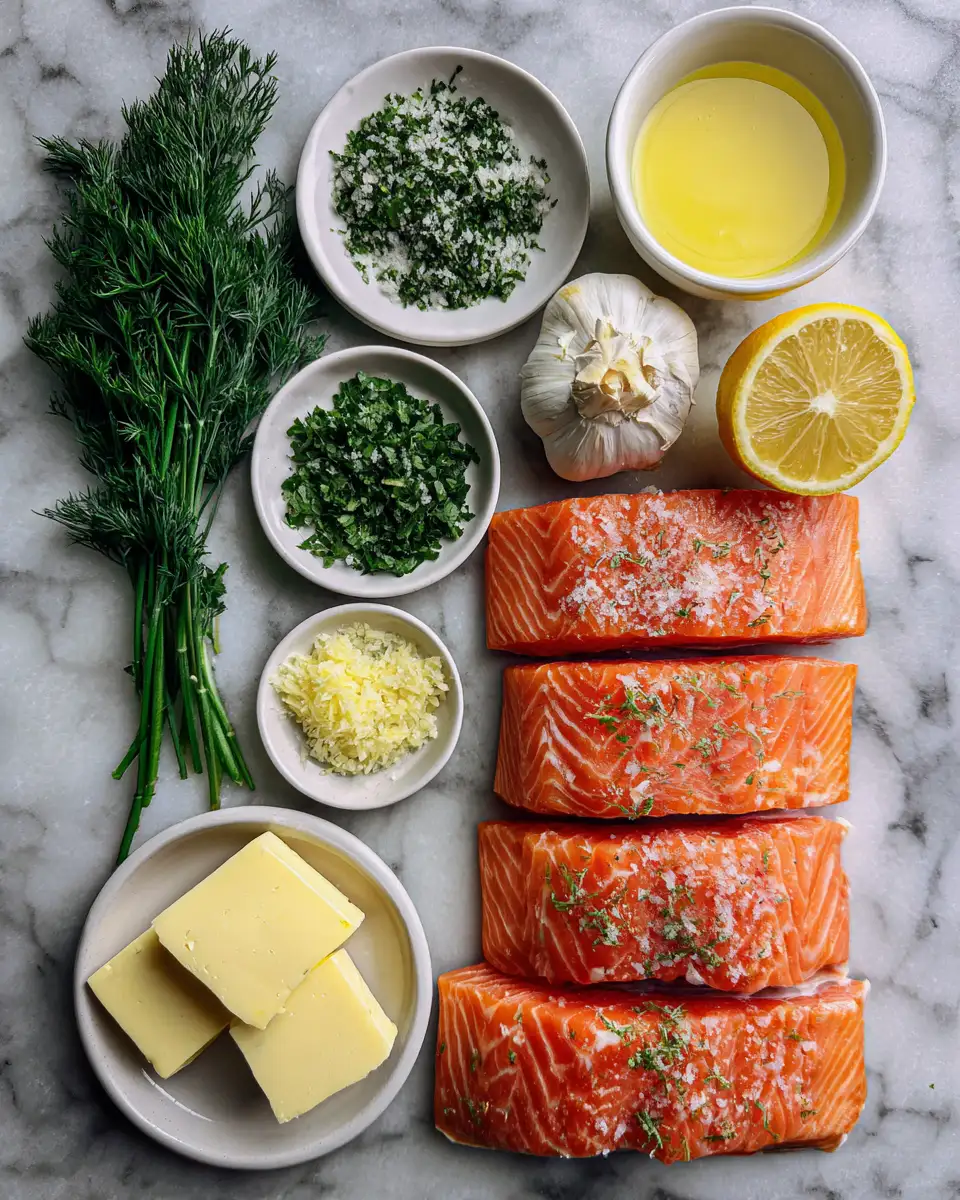 Ingredients for Zesty Lemon Herb Butter Salmon: A Flavorful Twist on a Classic Dish