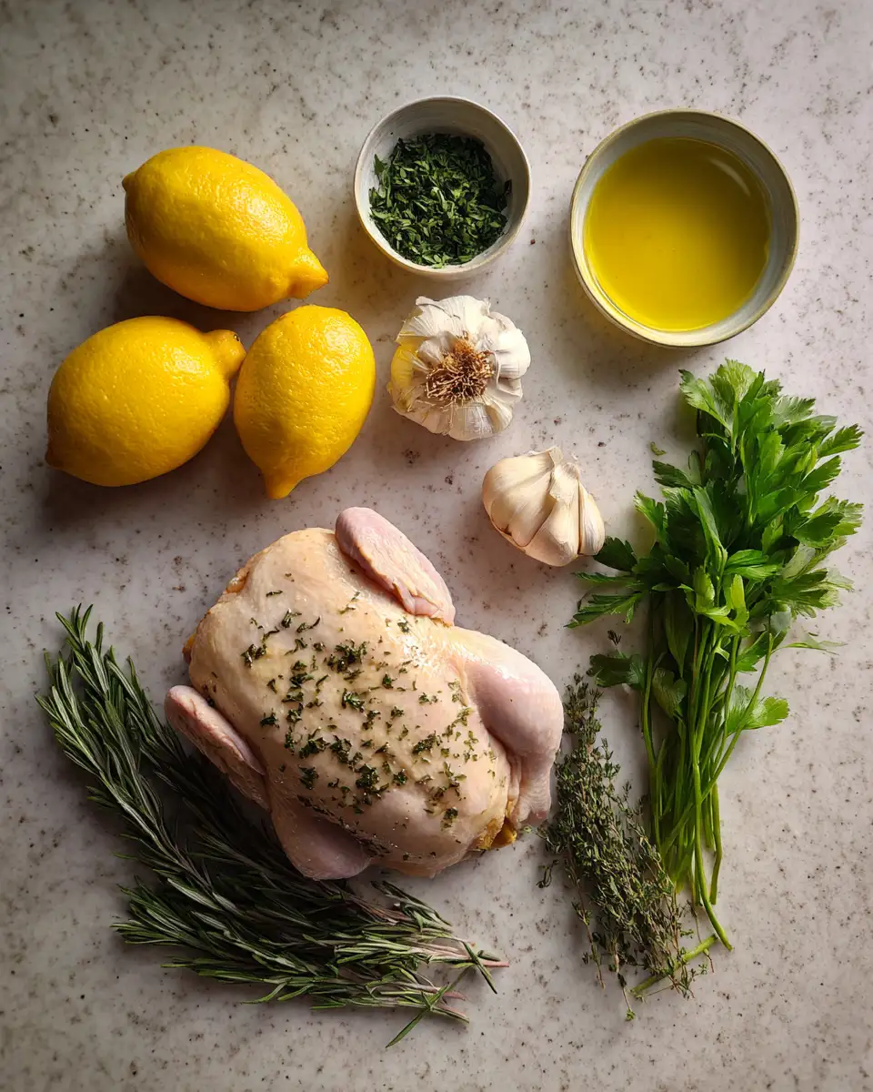 Ingredients for Zesty Lemon Herb Roast Chicken: A Flavorful Feast Awaits