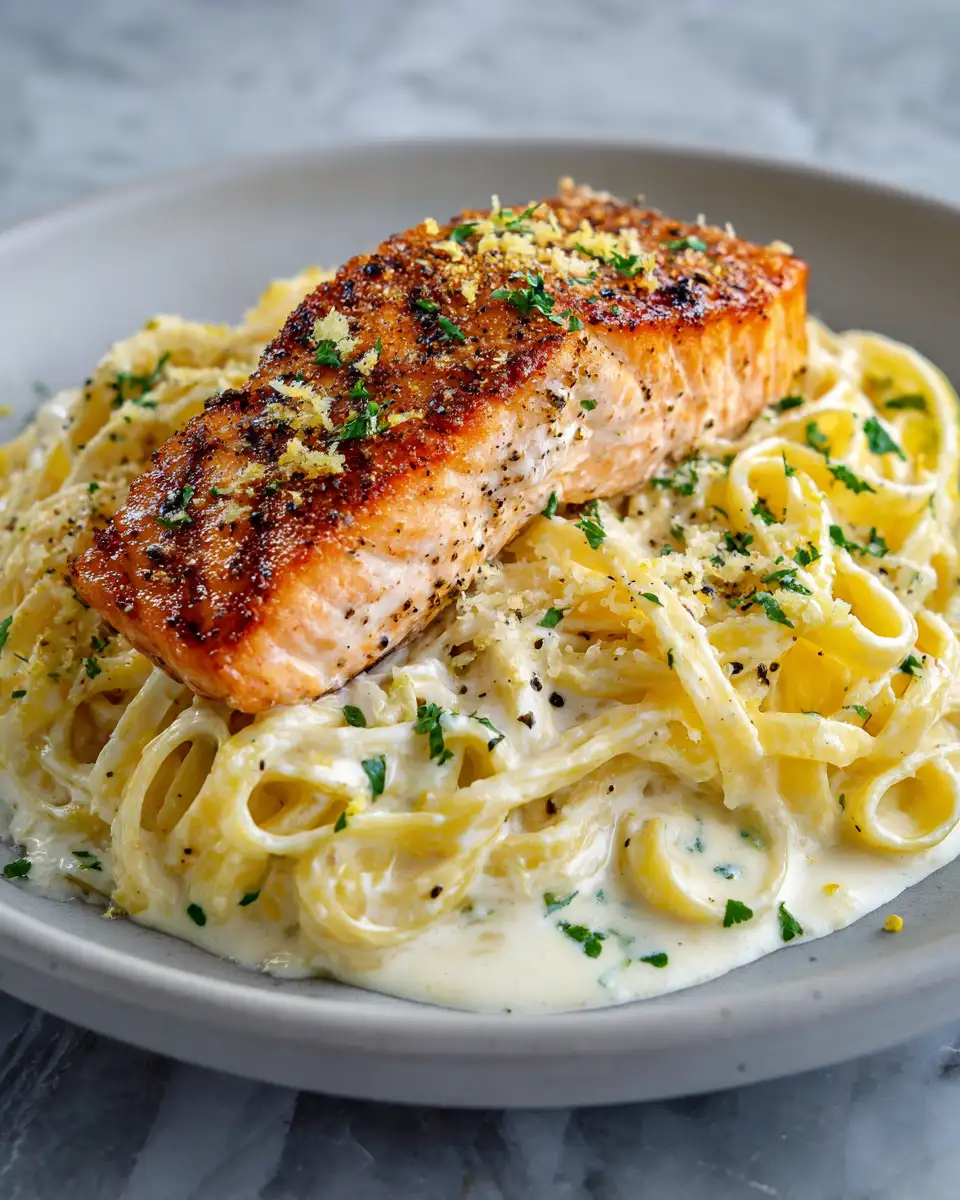 Zesty Lemon Pepper Salmon Alfredo: A Flavorful Twist on a Classic Dish 6 Final dish - Zesty Lemon Pepper Salmon Alfredo: A Flavorful Twist on a Classic Dish