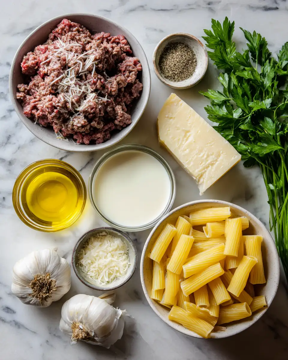 Ingredients for Indulge Guilt-Free: Low Carb Creamy Garlic Beef Penne Delight