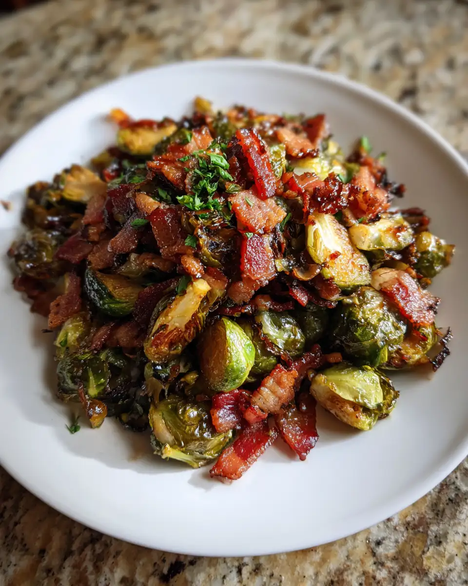 Final dish - Maple Glazed Bacon Brussels Sprouts: A Sweet and Savory Sensation