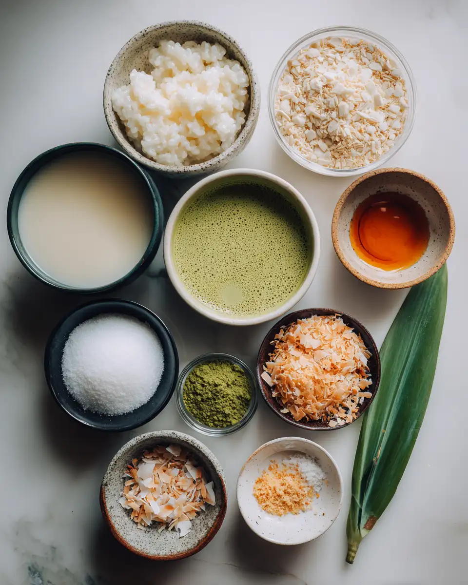 Ingredients for Creamy Matcha Coconut Rice Pudding: A Tropical Twist on a Classic Dessert