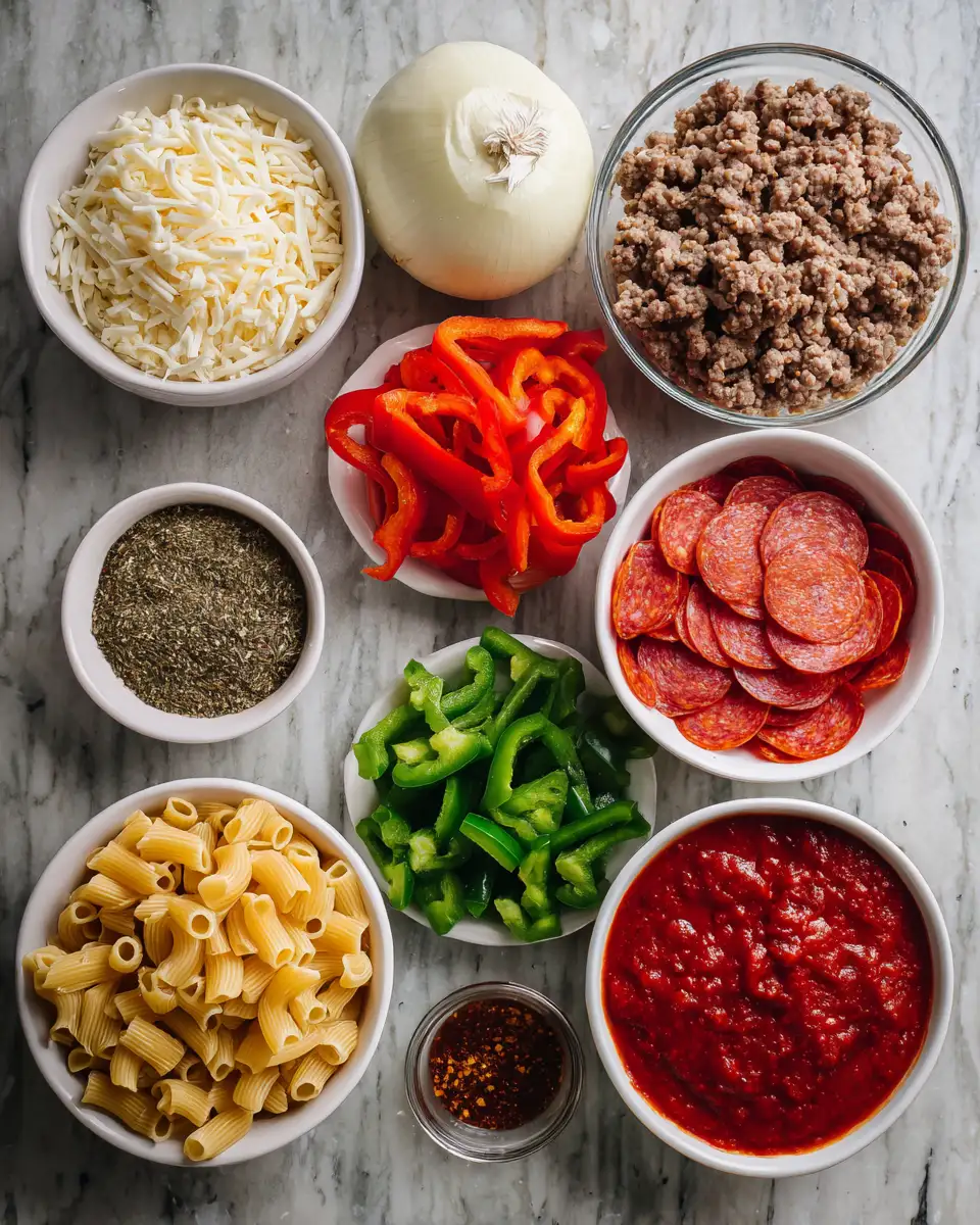 Ingredients for Sizzling Meat Pizza Casserole: Your New Comfort Food Obsession