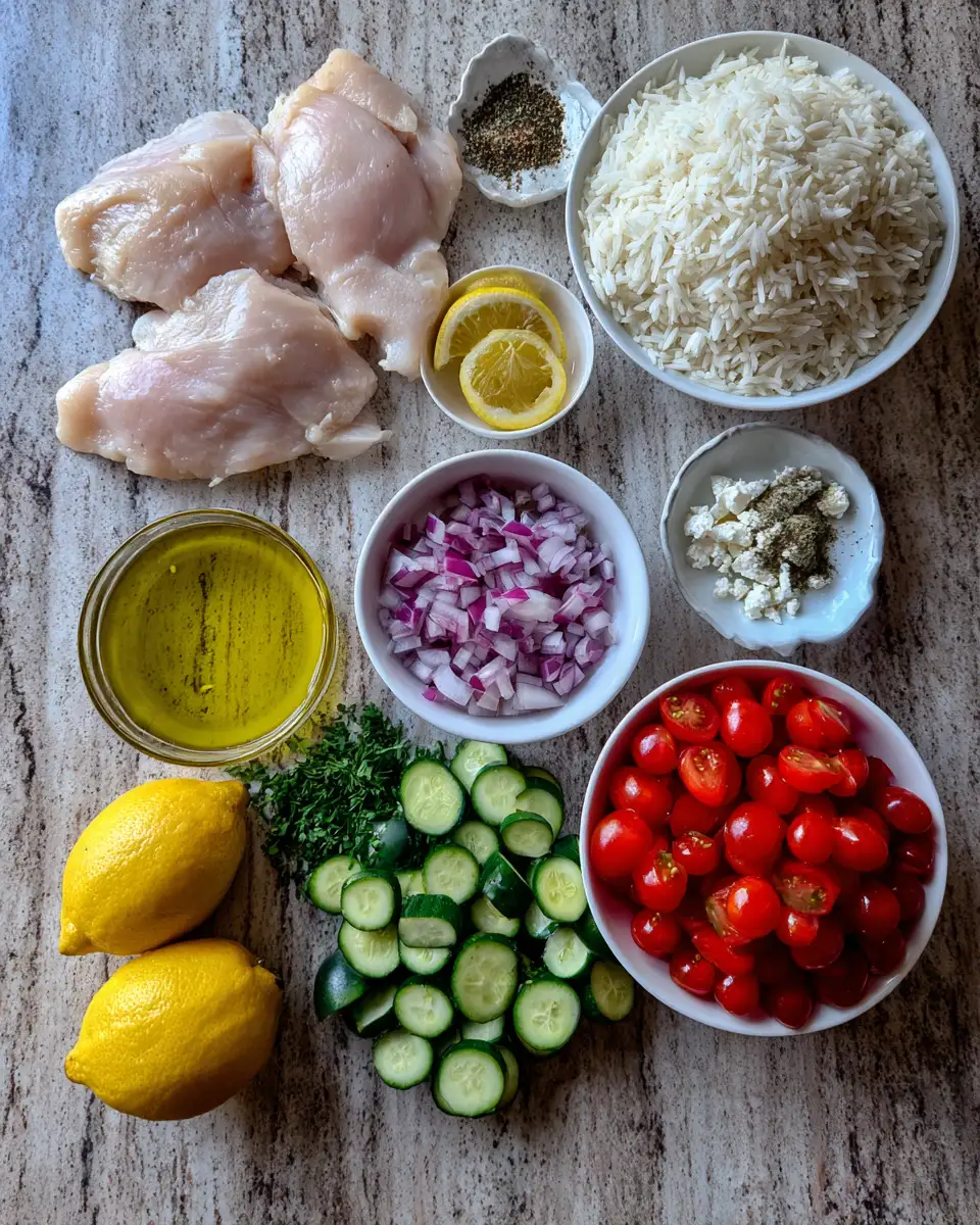 Ingredients for Zesty Mediterranean Lemon Chicken Bowl Delight