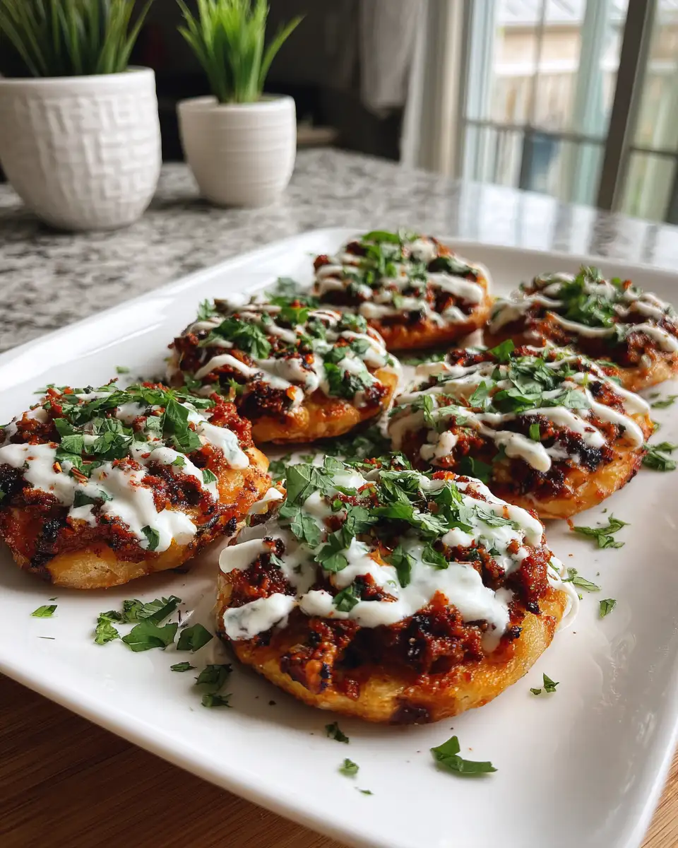 Mini Lahmacun Bites with Yogurt Drizzle: A Flavorful Middle Eastern Delight 6 Final dish - Mini Lahmacun Bites with Yogurt Drizzle: A Flavorful Middle Eastern Delight