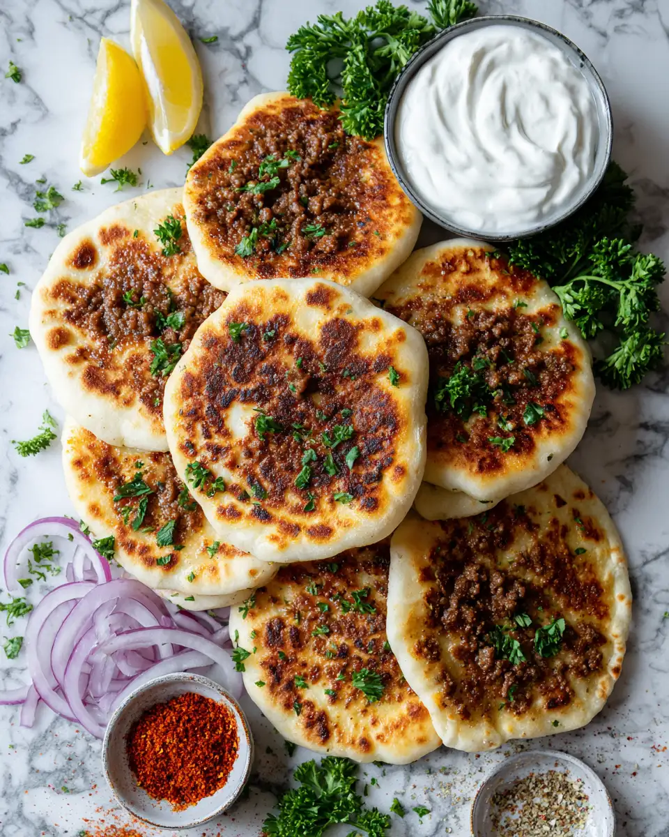 Mini Lahmacun Bites with Yogurt Drizzle: A Flavorful Middle Eastern Delight 4 Ingredients for Mini Lahmacun Bites with Yogurt Drizzle: A Flavorful Middle Eastern Delight