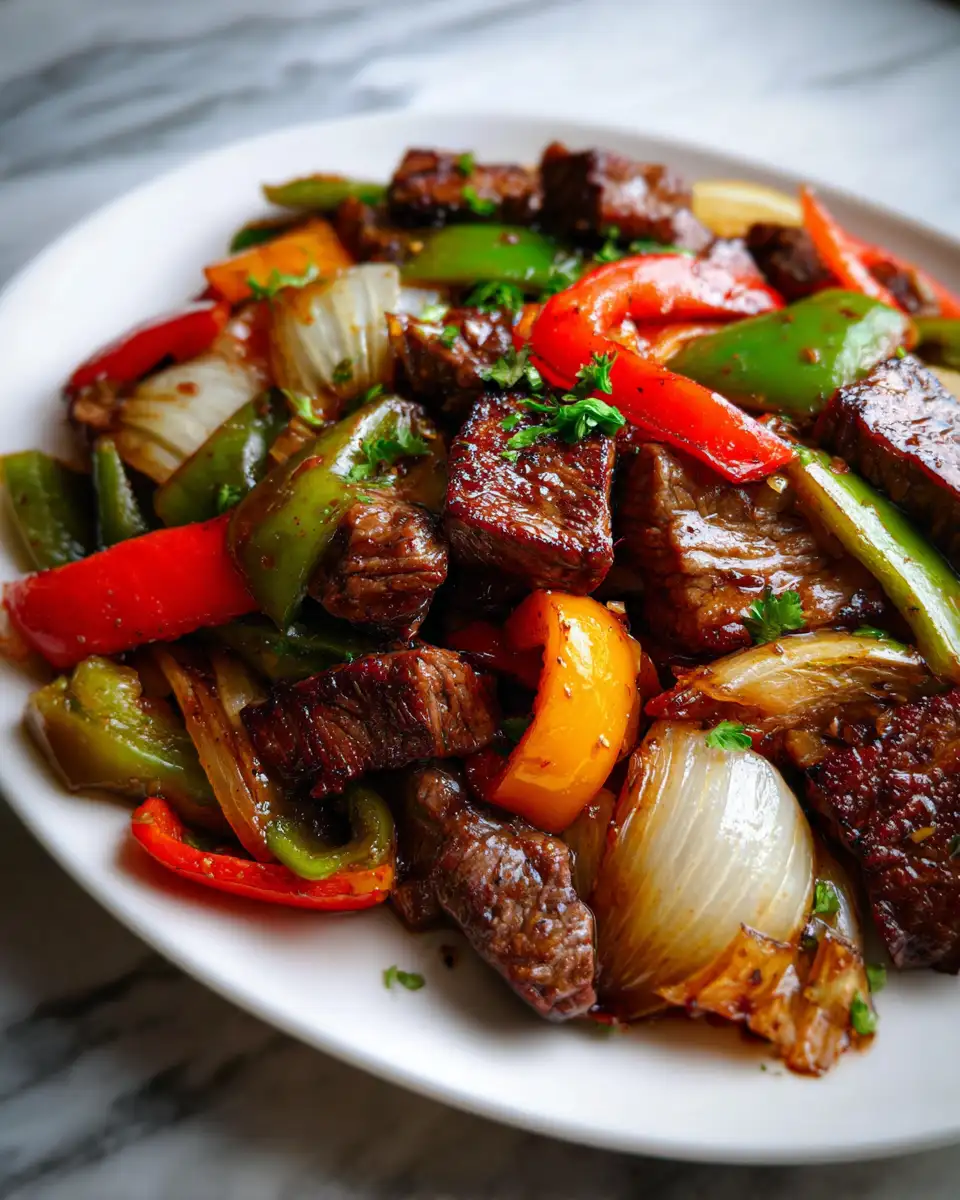 Sizzling Pepper Steak: A Flavor Fiesta with Bell Peppers and Onion 6 Final dish - Sizzling Pepper Steak: A Flavor Fiesta with Bell Peppers and Onion