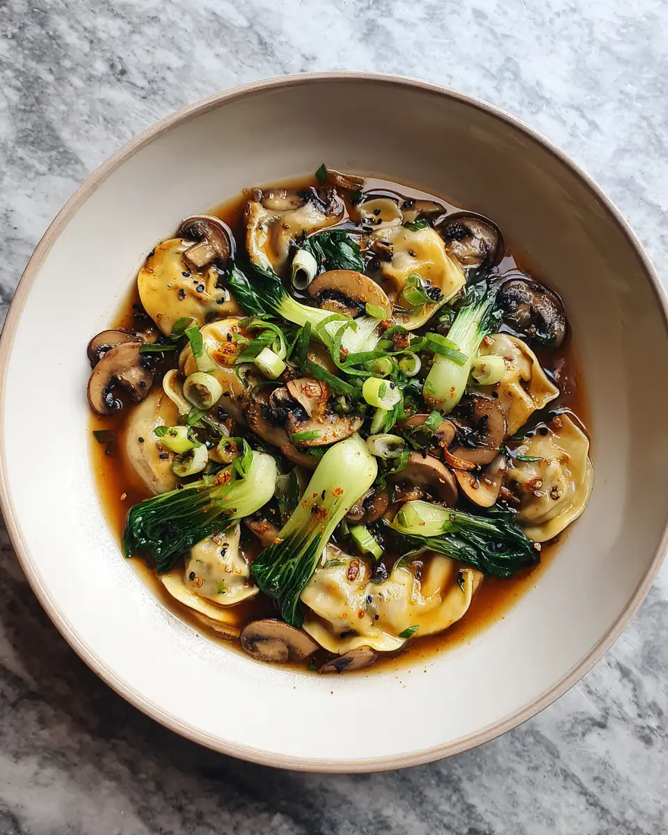 Final dish - Savor the Flavors: Potsticker Soup with Mushrooms & Bok Choy