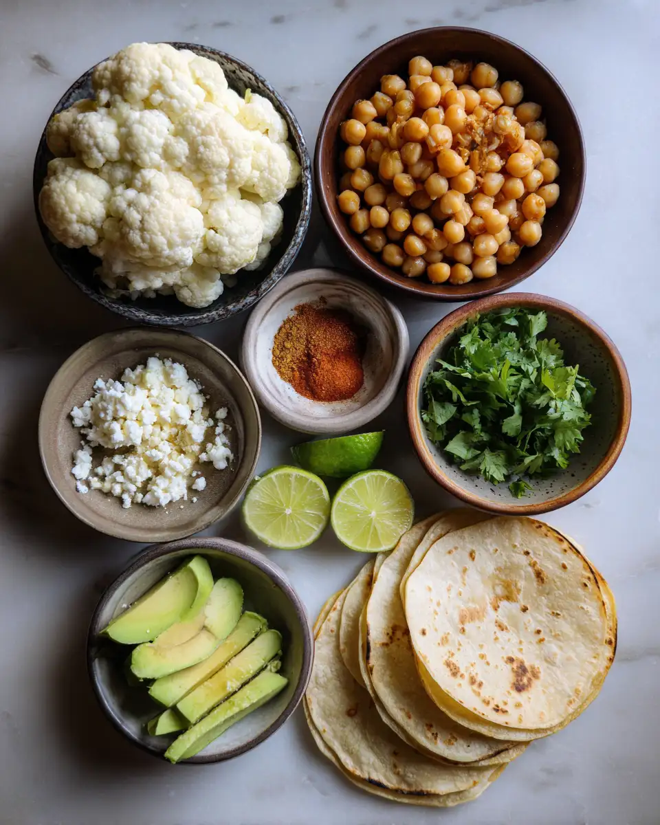 Ingredients for Flavor Fiesta: Roasted Cauliflower Chickpea Tacos That Wow