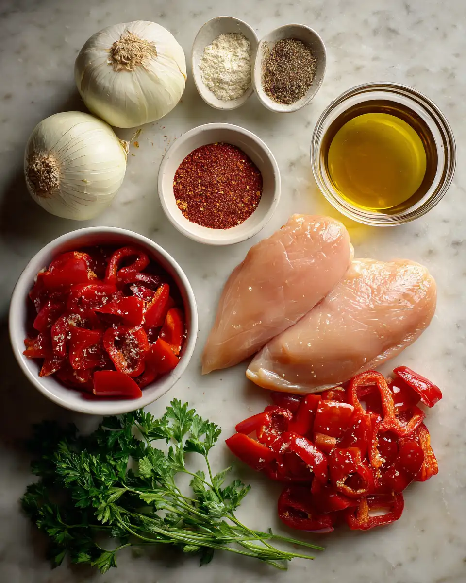 Sizzle and Spice: Irresistible Roasted Red Pepper Chicken Skillet 4 Ingredients for Sizzle and Spice: Irresistible Roasted Red Pepper Chicken Skillet