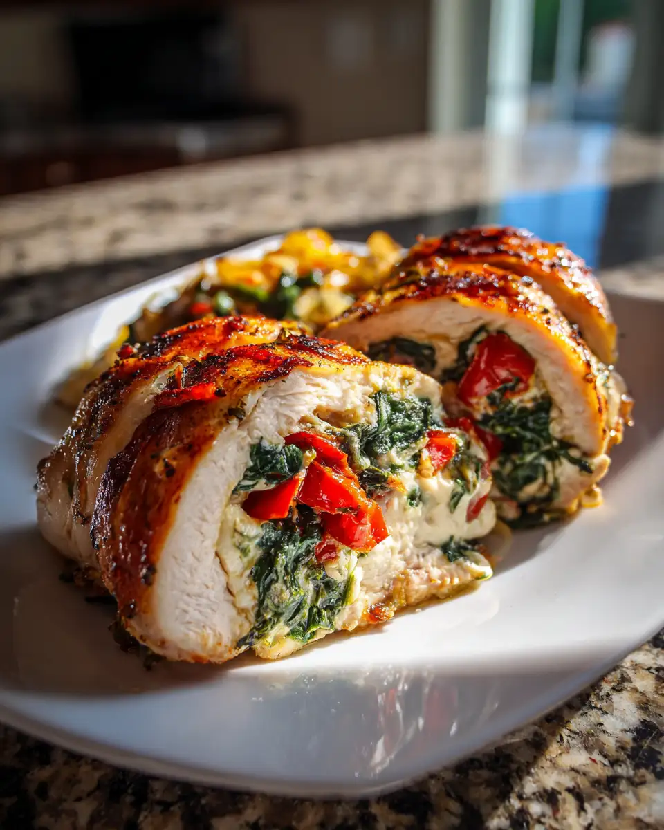 Irresistibly Juicy: Roasted Red Pepper, Spinach, and Mozzarella Stuffed Chicken Delight - Featured Image