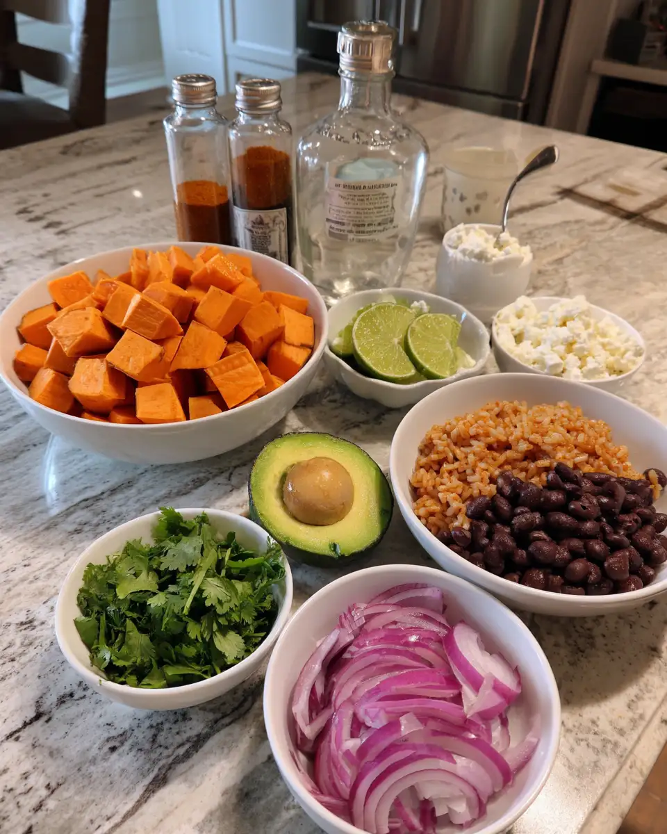 Ingredients for Savor the Flavor: Roasted Sweet Potato Burrito Bowl Bliss