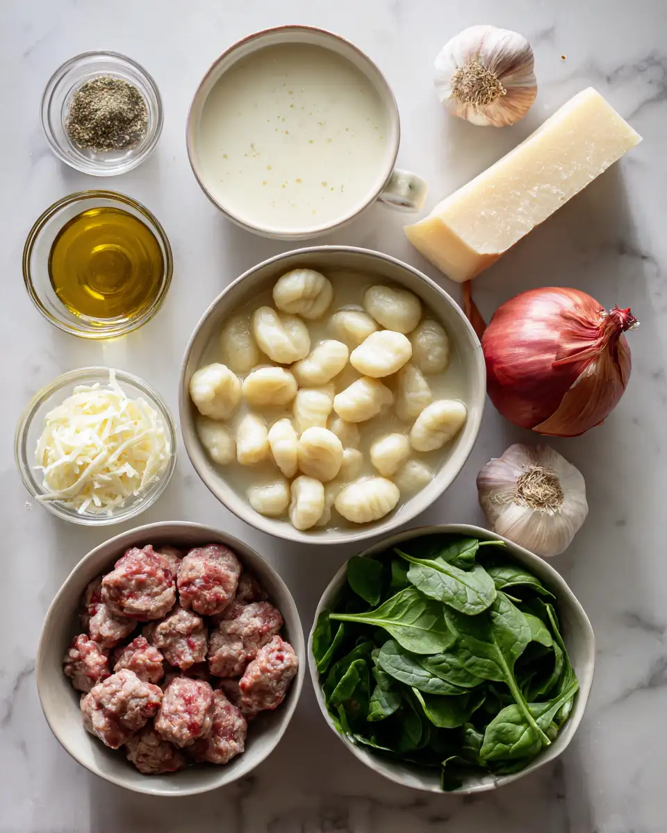 Ingredients for Creamy Sausage Gnocchi Soup: A Comforting Bowl of Deliciousness