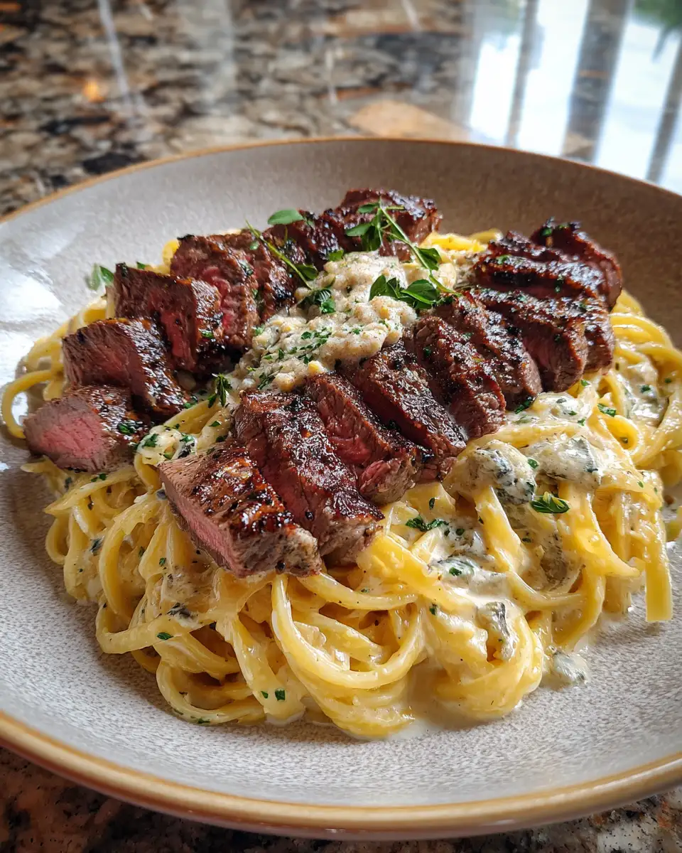 Indulge in the Ultimate Savory Steak Gorgonzola Alfredo with Creamy Parmesan Bliss 6 Final dish - Indulge in the Ultimate Savory Steak Gorgonzola Alfredo with Creamy Parmesan Bliss