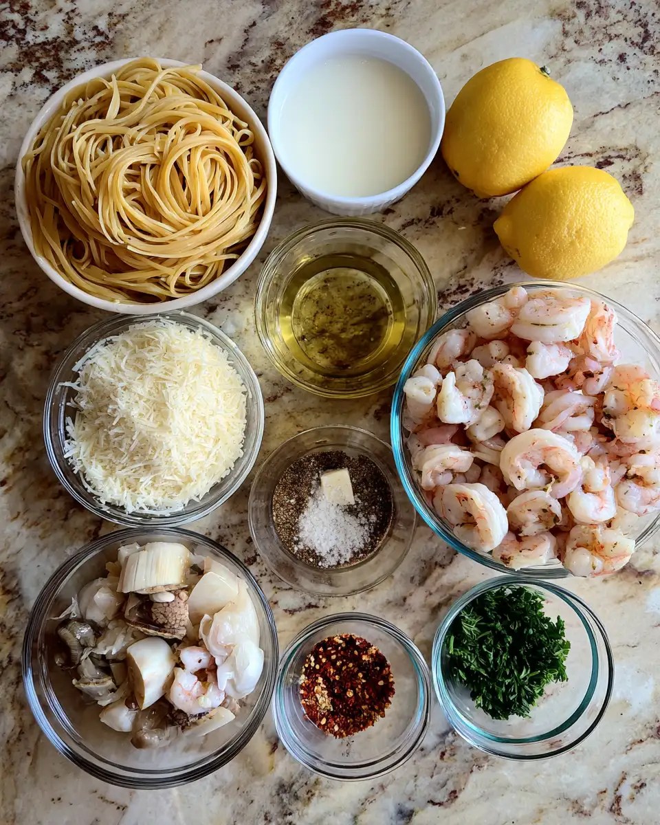Ingredients for Dive into Decadence with Creamy Seafood Pasta Delight