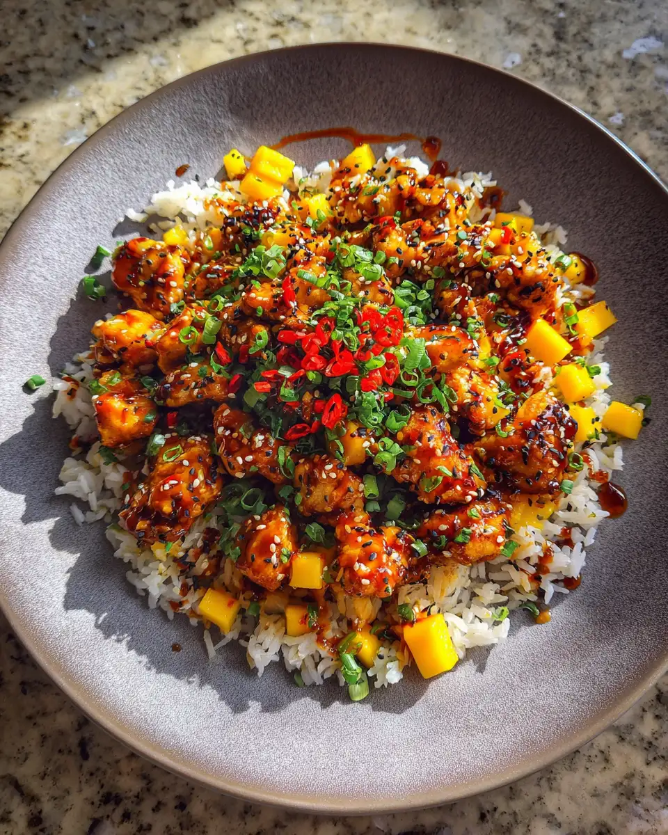 Savor the Heat: Spicy Mango Chicken Rice Bowl Delight 6 Final dish - Savor the Heat: Spicy Mango Chicken Rice Bowl Delight