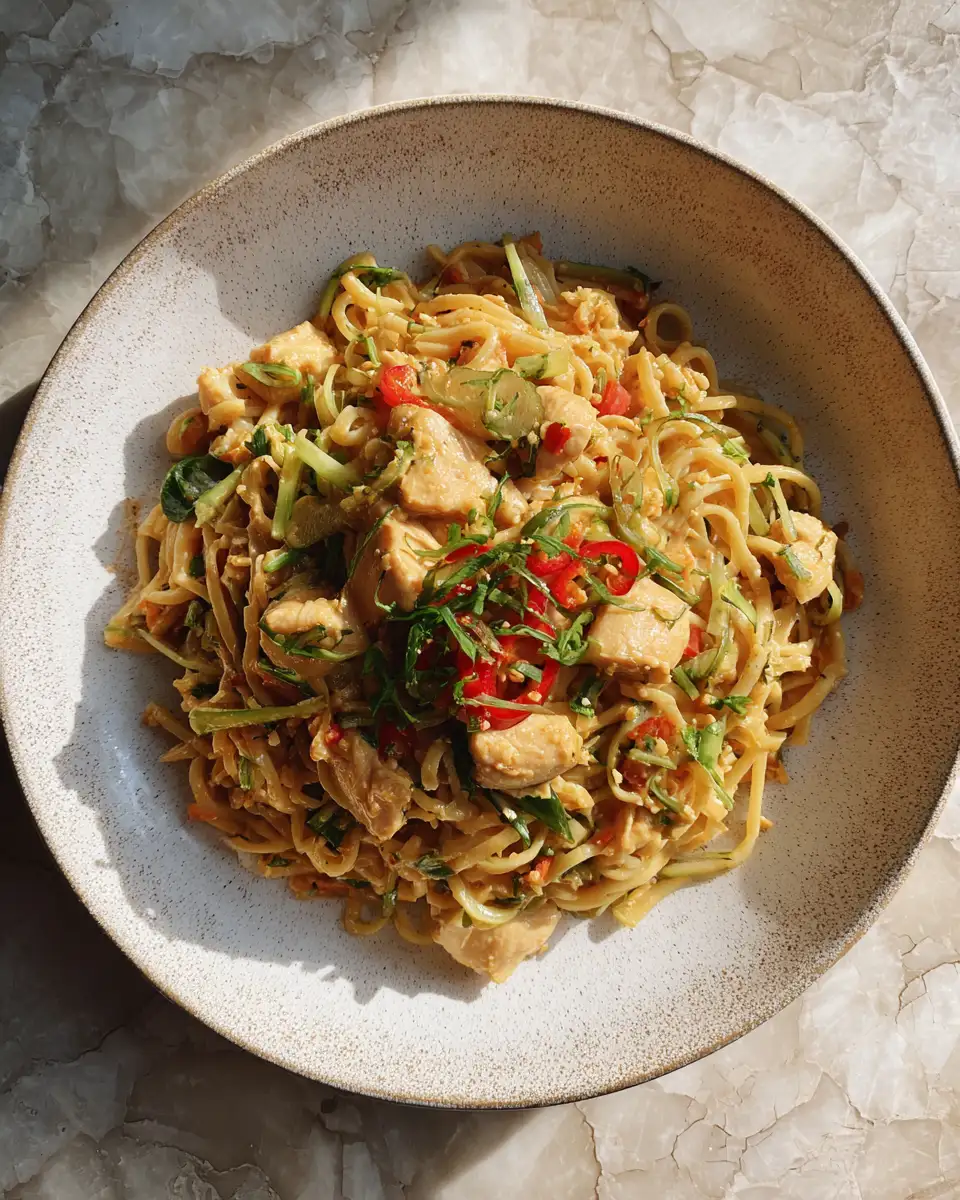 Savor the Heat: Irresistible Spicy Peanut Chicken Noodles Delight - Featured Image