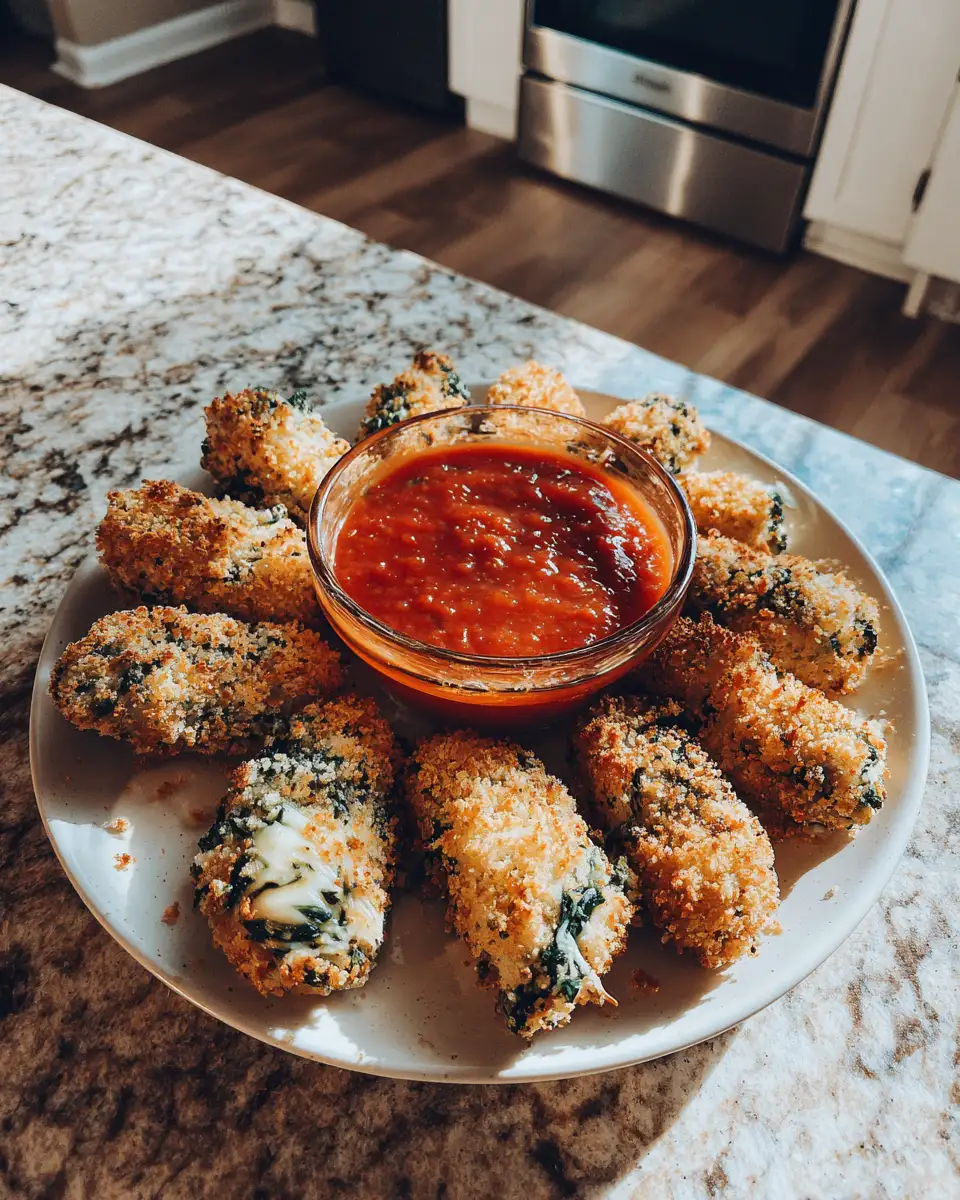 Final dish - Irresistible Spinach Dip Mozzarella Sticks: A Cheesy Twist on a Classic Snack