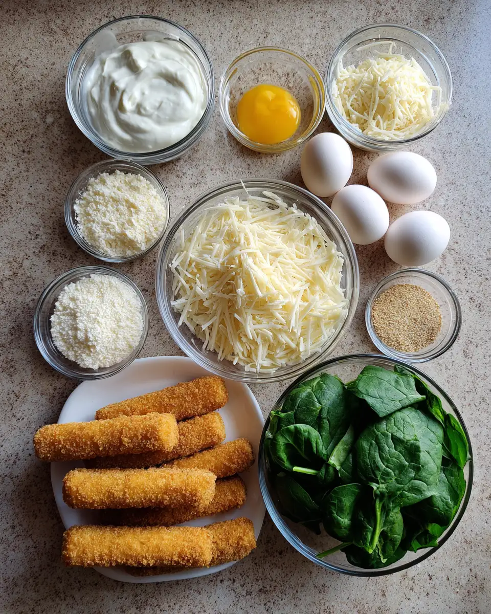Ingredients for Irresistible Spinach Dip Mozzarella Sticks: A Cheesy Twist on a Classic Snack