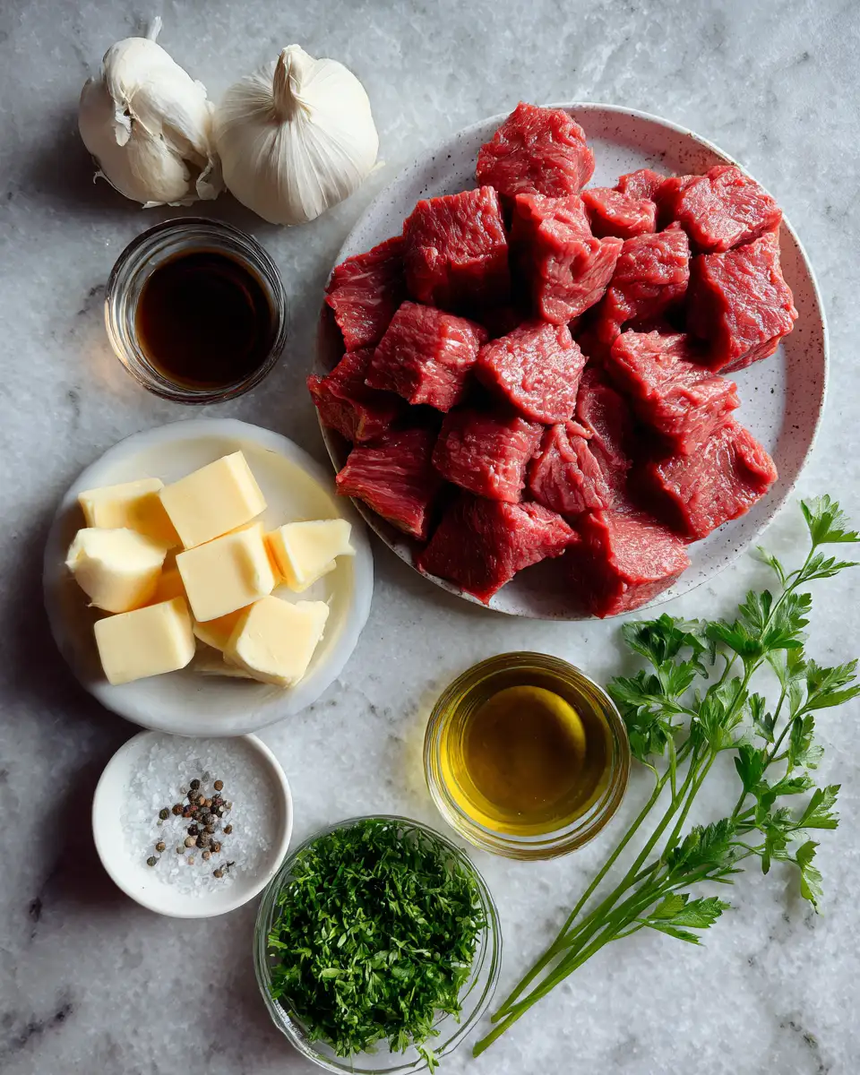 Sizzling Steak Bites with Irresistible Garlic Sauce Delight 4 Ingredients for Sizzling Steak Bites with Irresistible Garlic Sauce Delight
