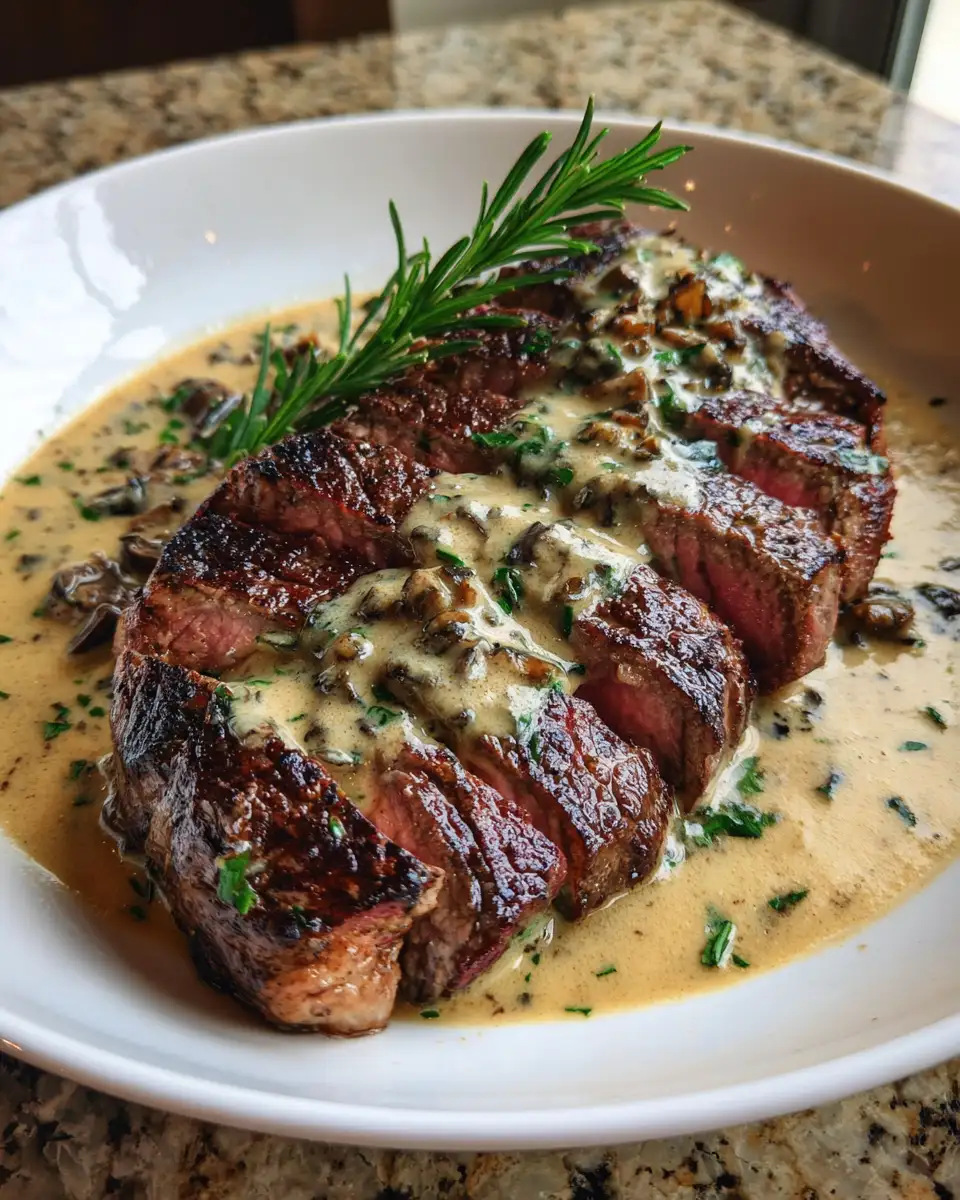 Sizzling Steak with Irresistible Bourbon Garlic Cream Sauce 6 Final dish - Sizzling Steak with Irresistible Bourbon Garlic Cream Sauce