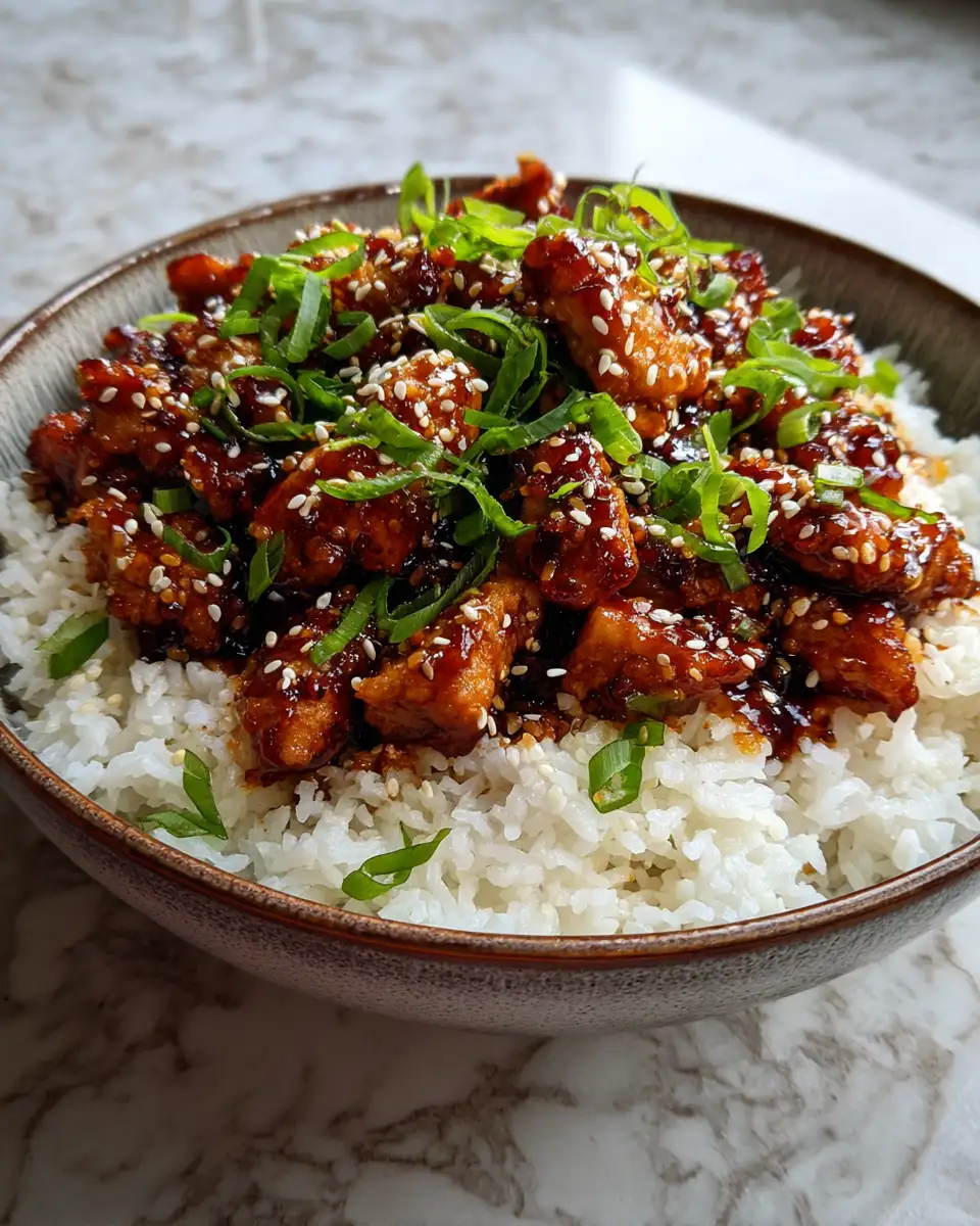 Final dish - Irresistible Sticky Sesame Chicken Rice Bowl Delight