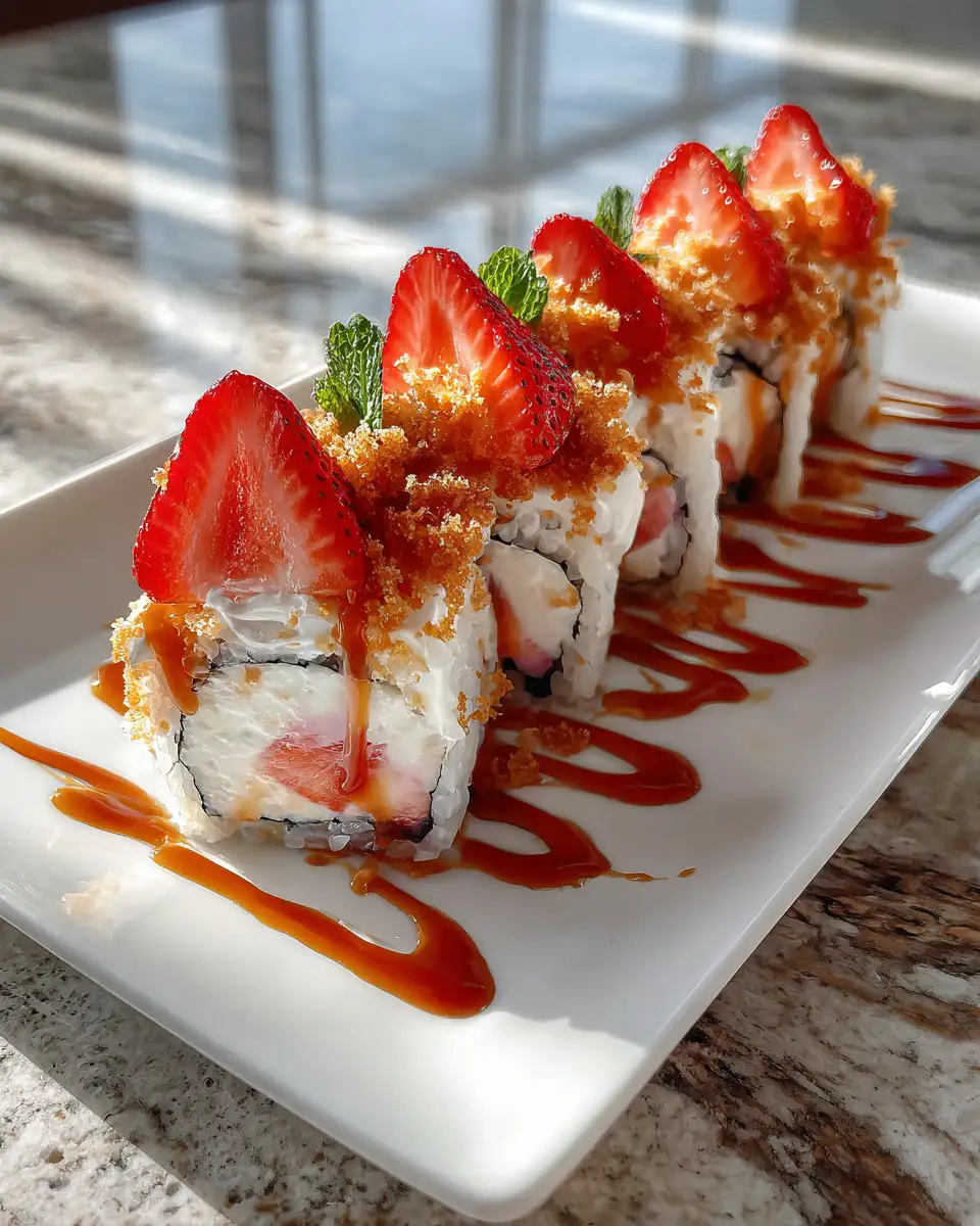 Final dish - Strawberry Shortcake Cheesecake Sushi Rolls: A Sweet Twist on Dessert Fusion