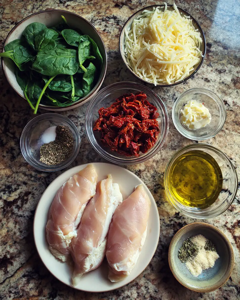 Irresistible Sundried Tomato Spinach and Cheese Stuffed Chicken Delight 4 Ingredients for Irresistible Sundried Tomato Spinach and Cheese Stuffed Chicken Delight