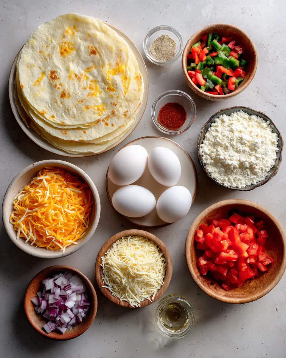 Ingredients for Tortilla Quiche Bake: A Delicious Twist on a Classic Dish