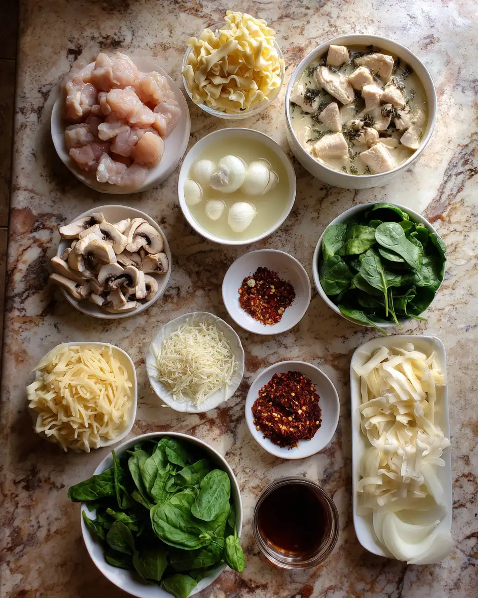 Ingredients for Creamy Comfort in a Bowl: White Chicken Lasagna Soup Delight