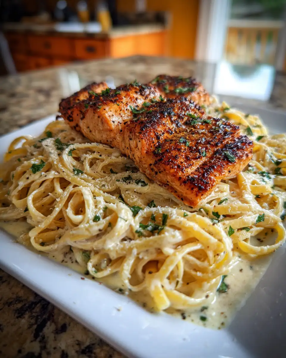 Savor the Flavors: Blackened Salmon Alfredo Pasta Delight - Featured Image