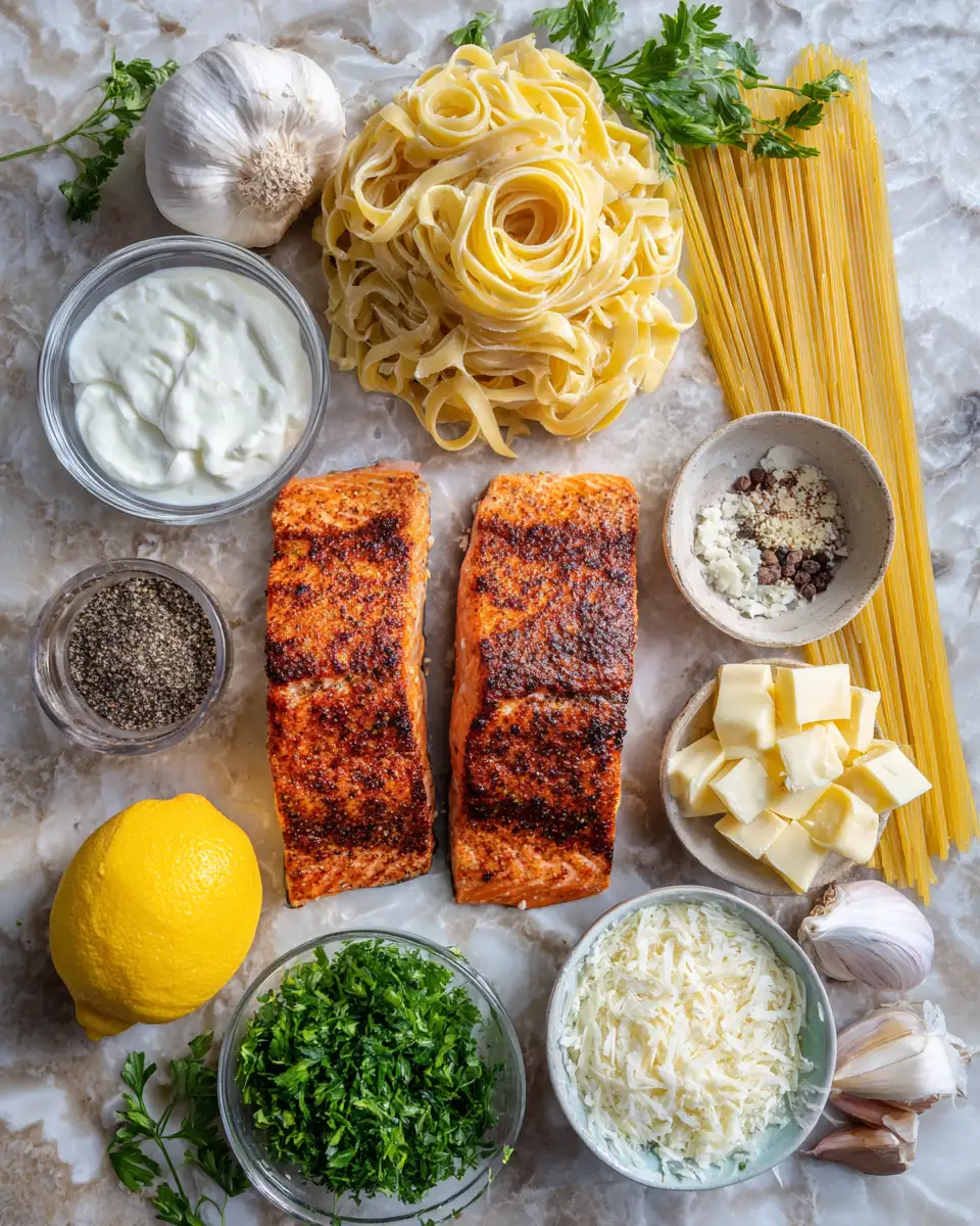 Savor the Flavors: Blackened Salmon Alfredo Pasta Delight 4 Ingredients for Savor the Flavors: Blackened Salmon Alfredo Pasta Delight