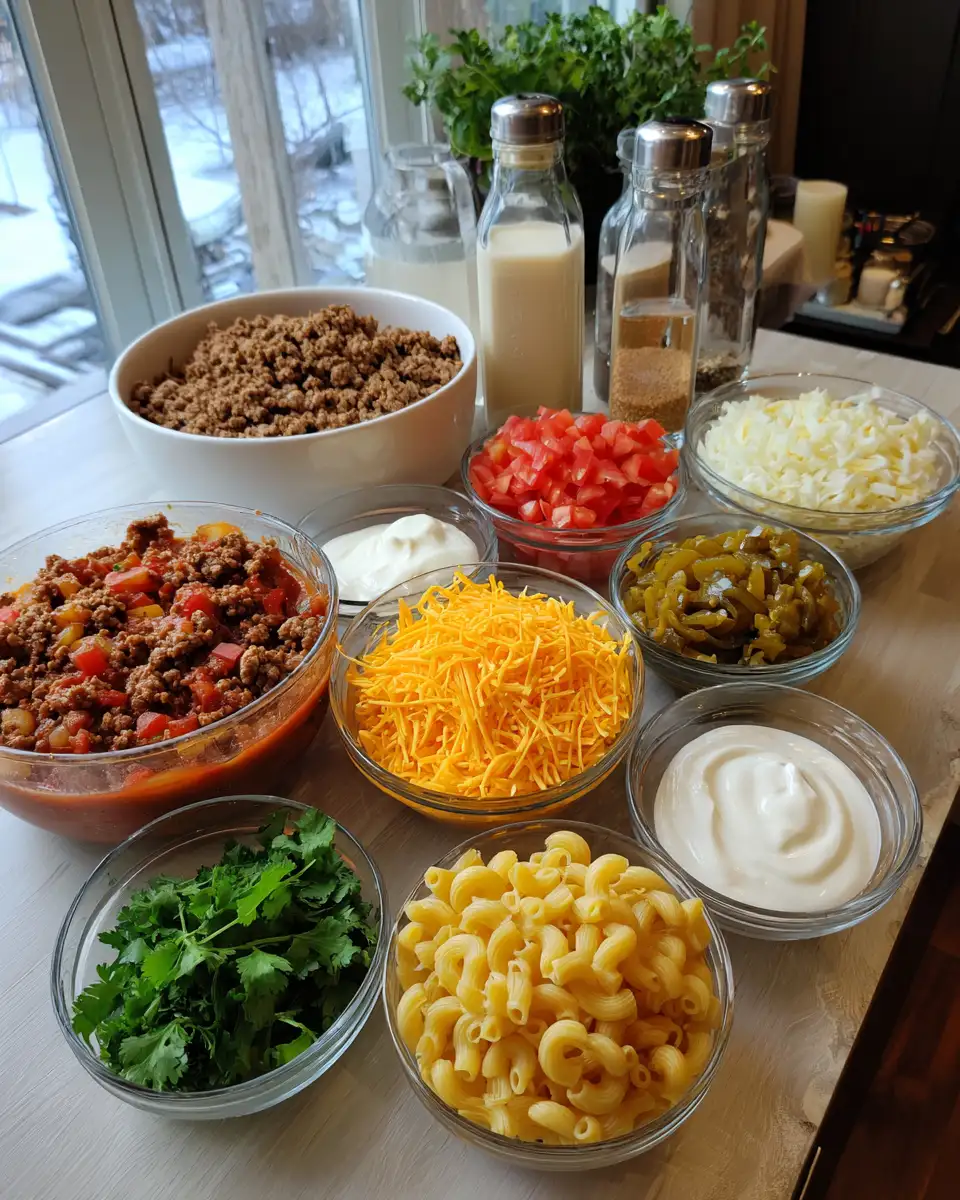 Ingredients for Irresistible Cheesy Beef Taco Pasta Fusion