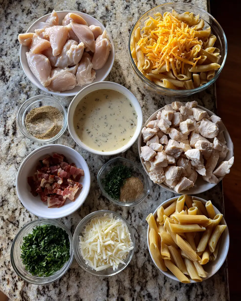 Ingredients for Decadent Delight Creamy Chicken Bacon Ranch Pasta Recipe