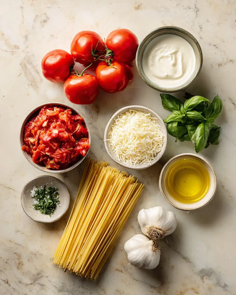 Ingredients for Indulge in Irresistible Creamy Garlic Tomato Pasta Bliss