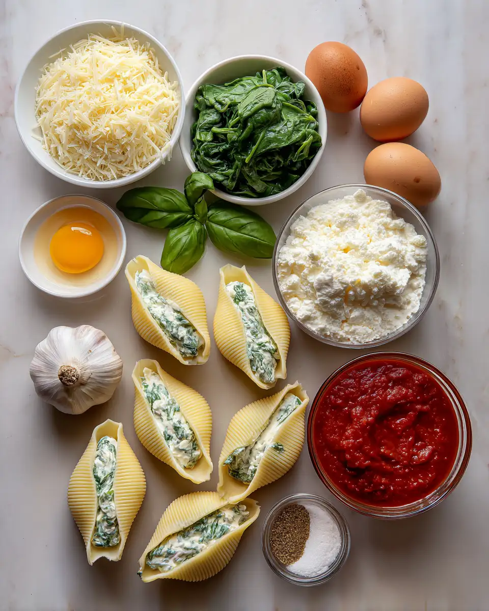 Ingredients for Irresistible Cheesy Spinach Stuffed Shells to Make Your Taste Buds Dance