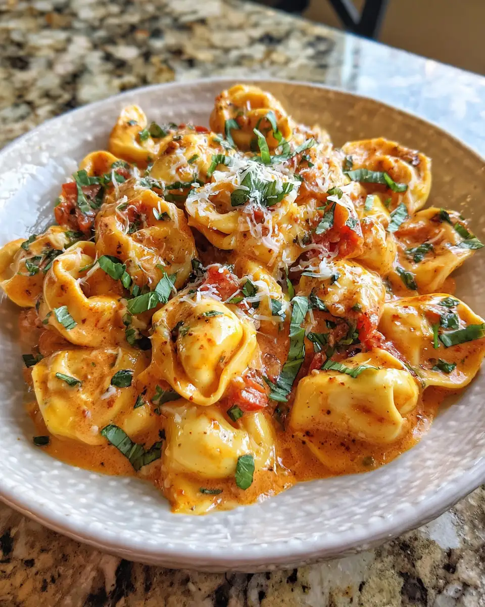 Final dish - Irresistibly Creamy Tomato Basil Tortellini A Comforting Italian Delight